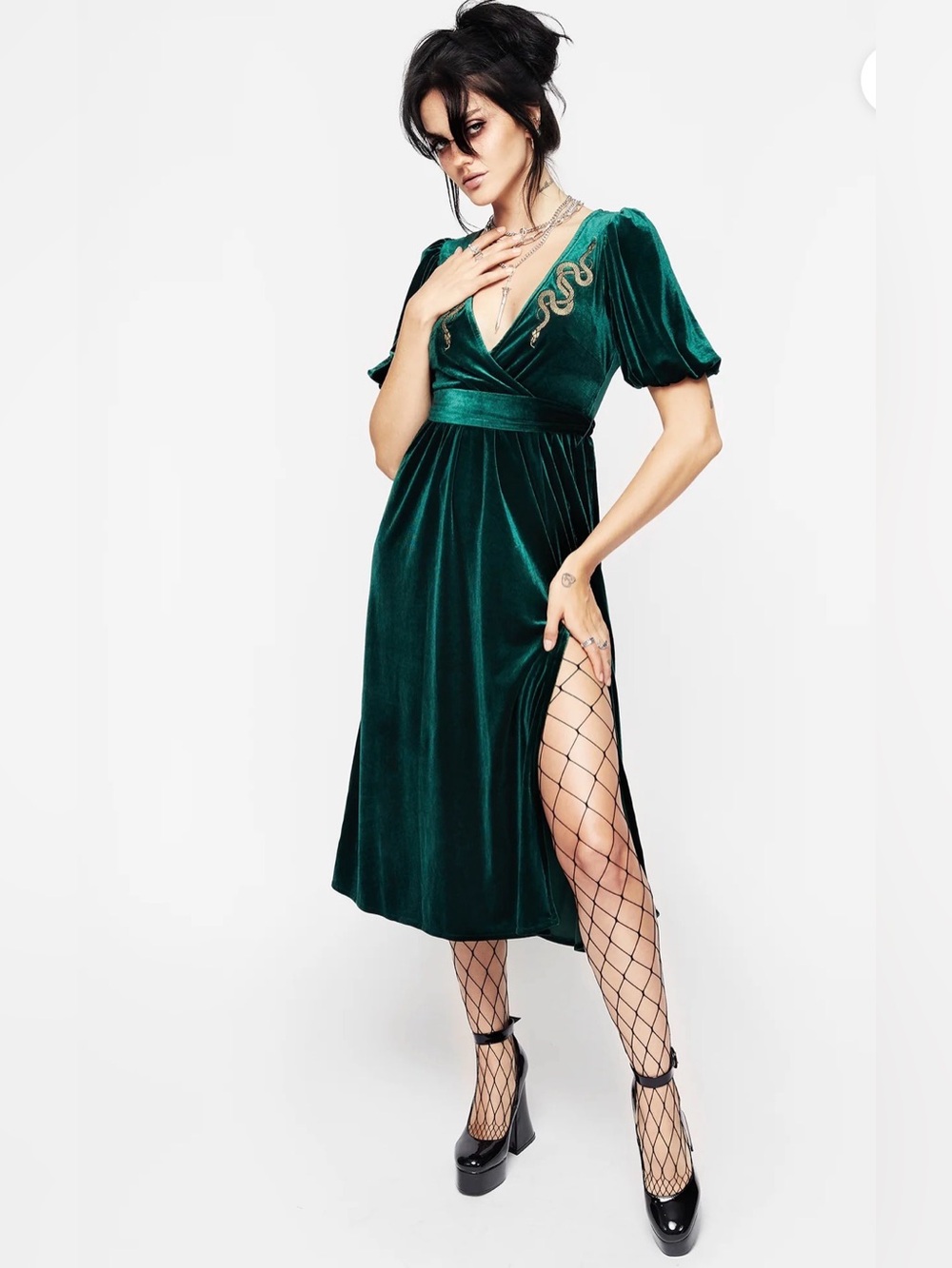 NWT Disturbia Zarina Velour Applique Midi Wrap Dress
